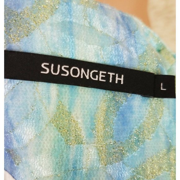 Susongeth Womens Sz Large Dress Long Sleeve Rose Watercolor Fitted Waist Rare L - Picture 6 of 7